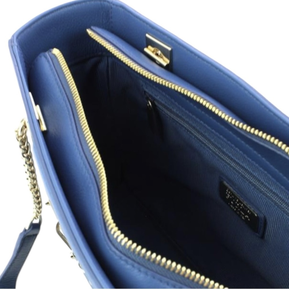 Furla Blue Leather Chain Tote Shoulder Bag with Gold Hardware - Picture 10 of 11